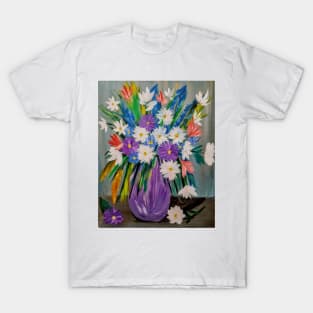 A lovely mixed of colorful flowers in a metallic purple vase T-Shirt